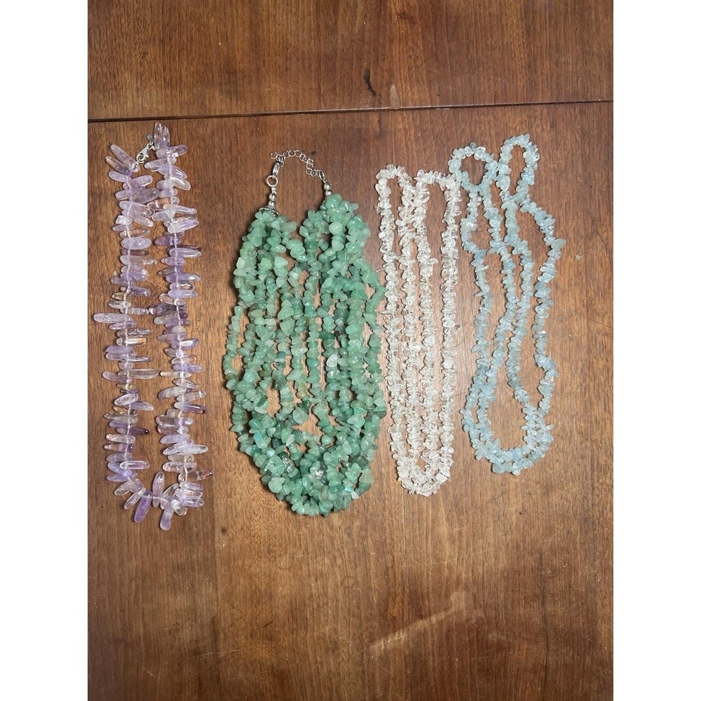4 Pc Necklace Set Natural Stone Chips Chunky Statement Hippy Chiq Purple Blue